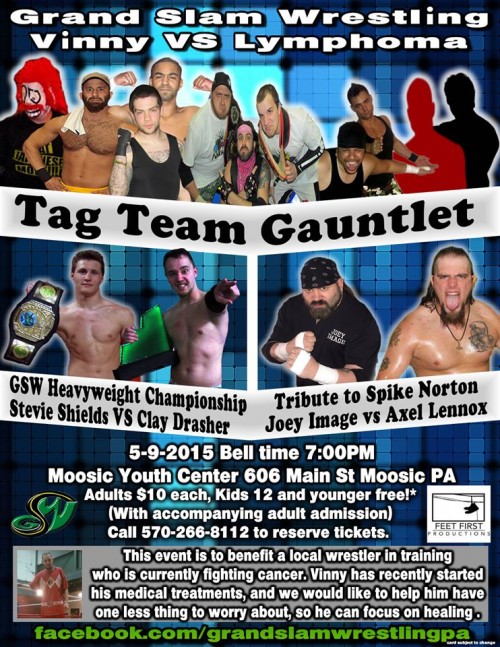 Wrestling Fundraiser for Hodgkin’s Lymphoma, May 9, Moosic, PA